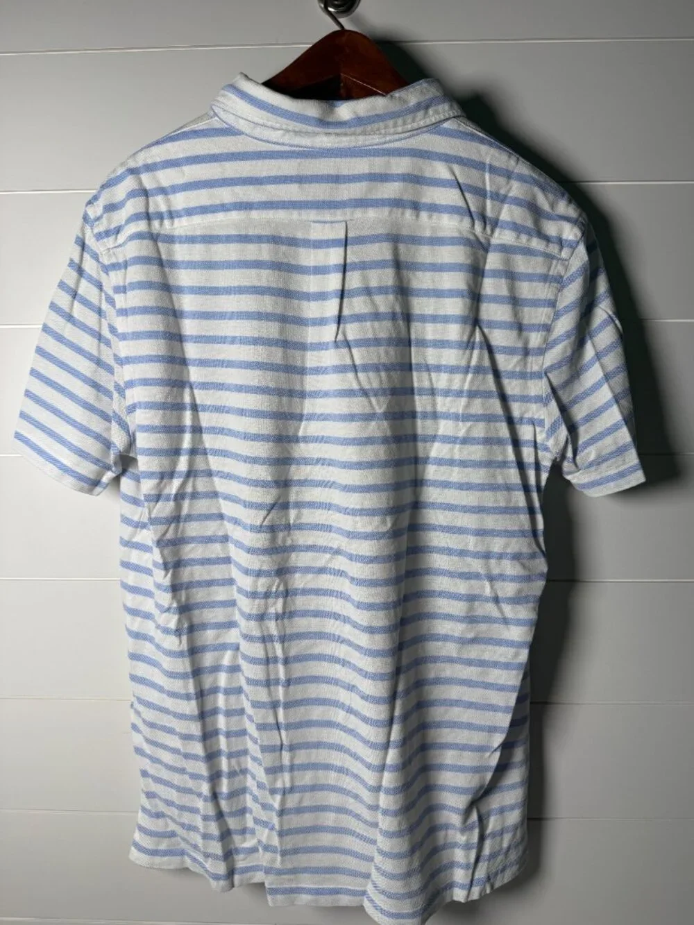 Ralph Lauren Knit Oxford Short Sleeve Polo Blue &n White Stripe 100% Cotton Sz L